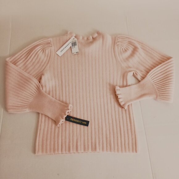 The Cashmere Project Pink Ribbed Crewneck Sweater Ruffle Trim Women's Size M NWT - Picture 5 of 16